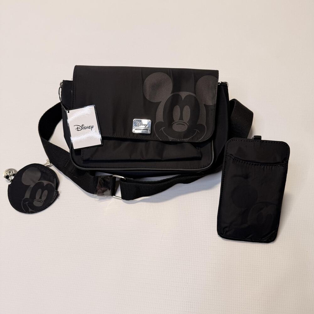 Disney Crossbody Bag Womens Small Black Mickey Mouse Phone Coin Pouch Set
